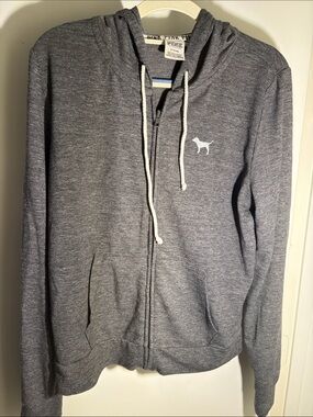 PINK Victoria's Secret Men's Gray Zip-Up Hoodie Sweatshirt